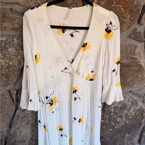Free People White Dress with Yellow Floral Accents
